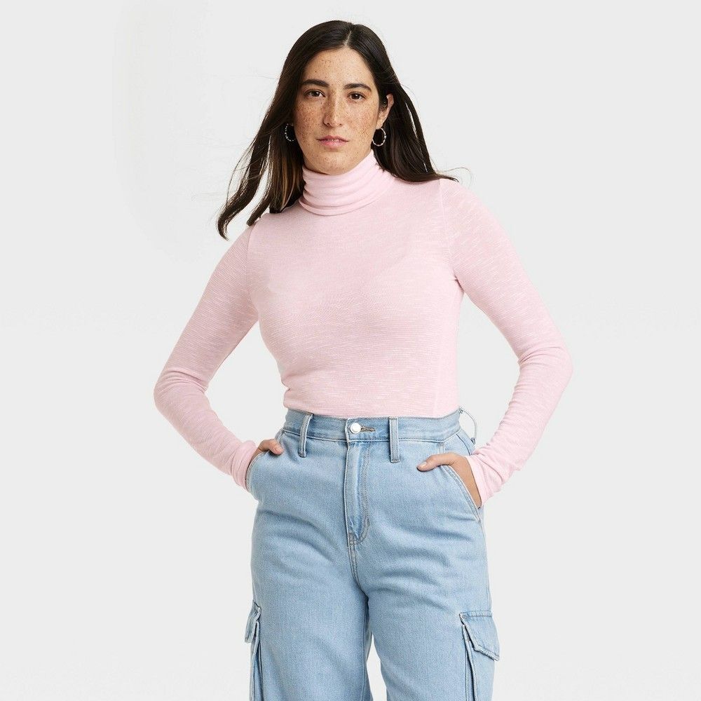 Women's Long Sleeve Mock Turtleneck T-Shirt - Universal Thread Pink S